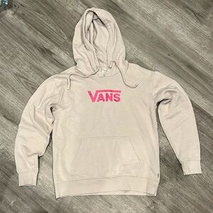 Vans hoodie, cream colored with hot pink letters